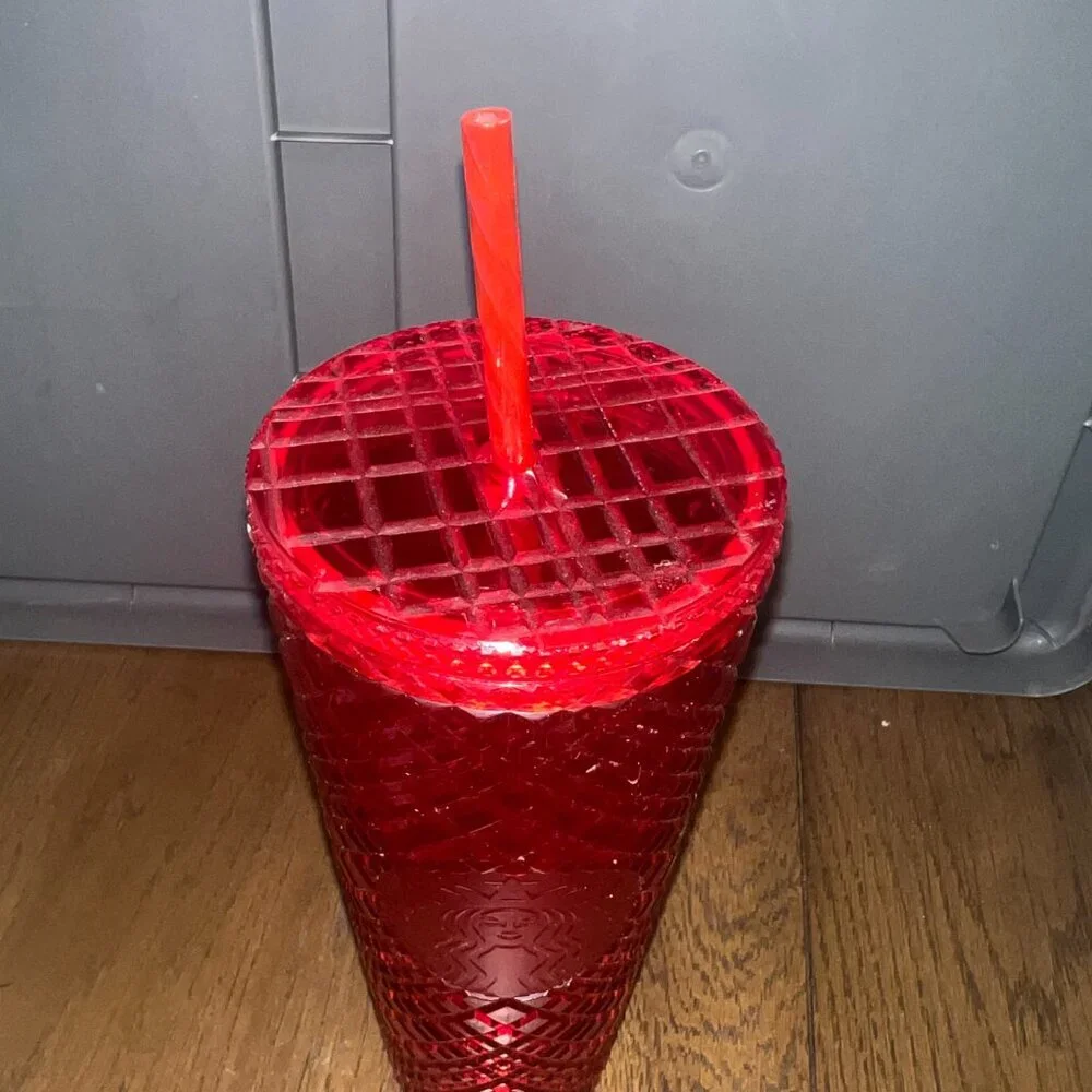 Starbucks Acrylic 2021 Winter Holiday Red Jeweled Tumbler Cold Cup 24oz